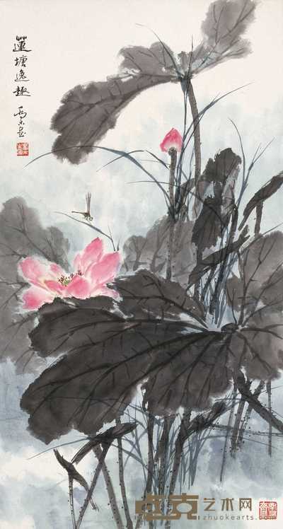 乔木 莲塘逸趣 立轴 89×48cm